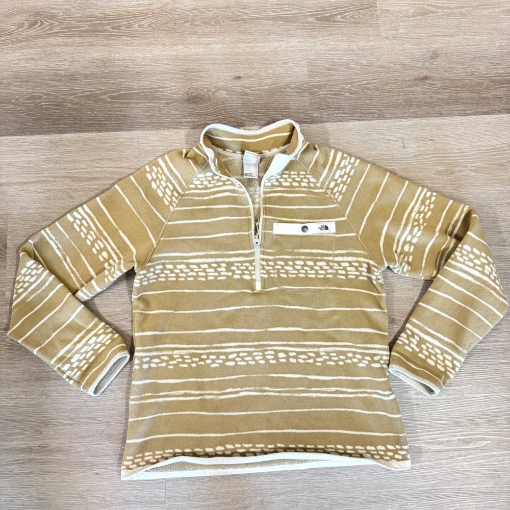 The North Face Gordon Lyons 1/4 Zip Pullover Mens L Tan NF0A5GL4 Fleece Sweater